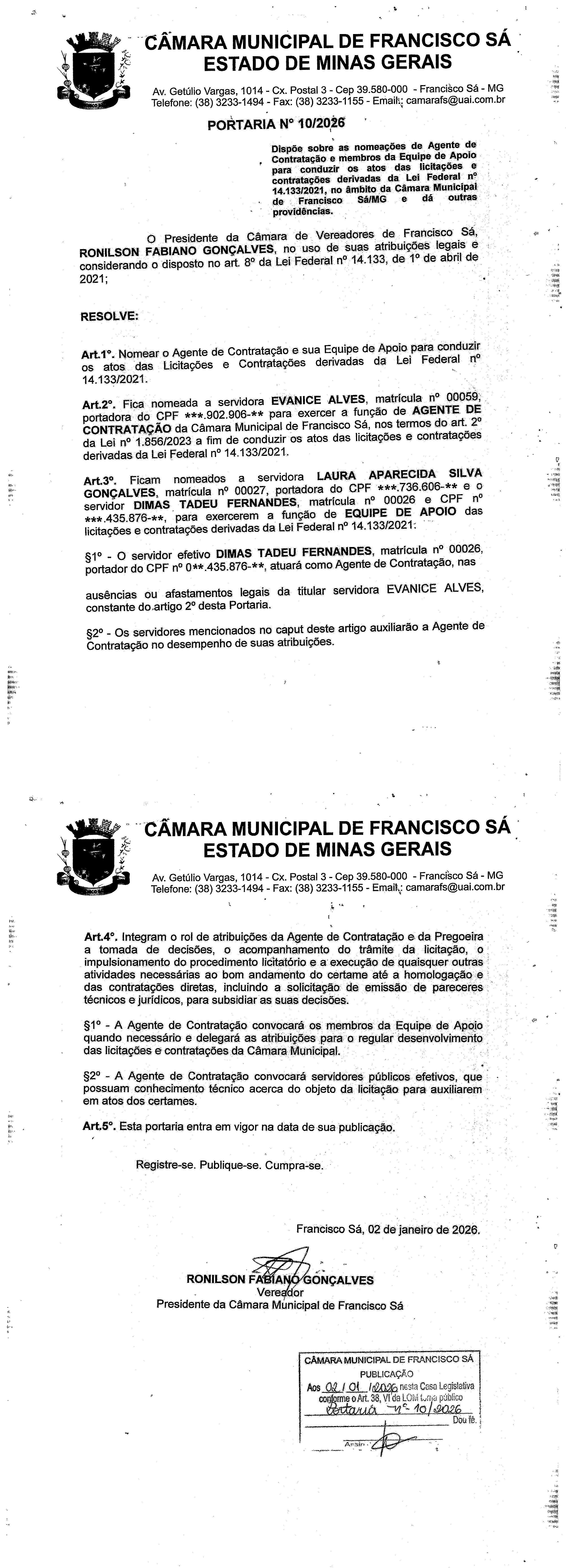 Portaria nº 010/2026