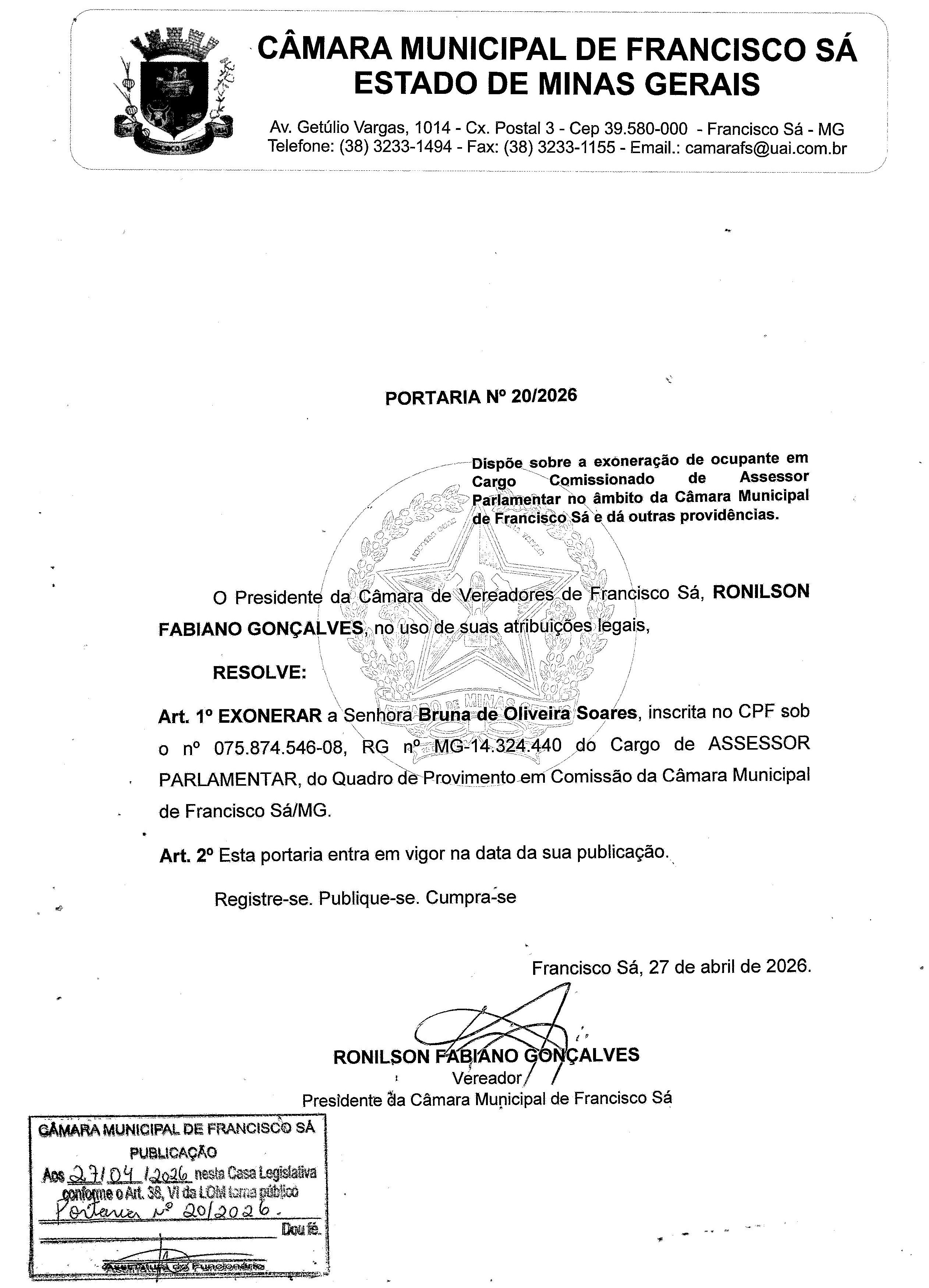 Portaria nº 020/2026