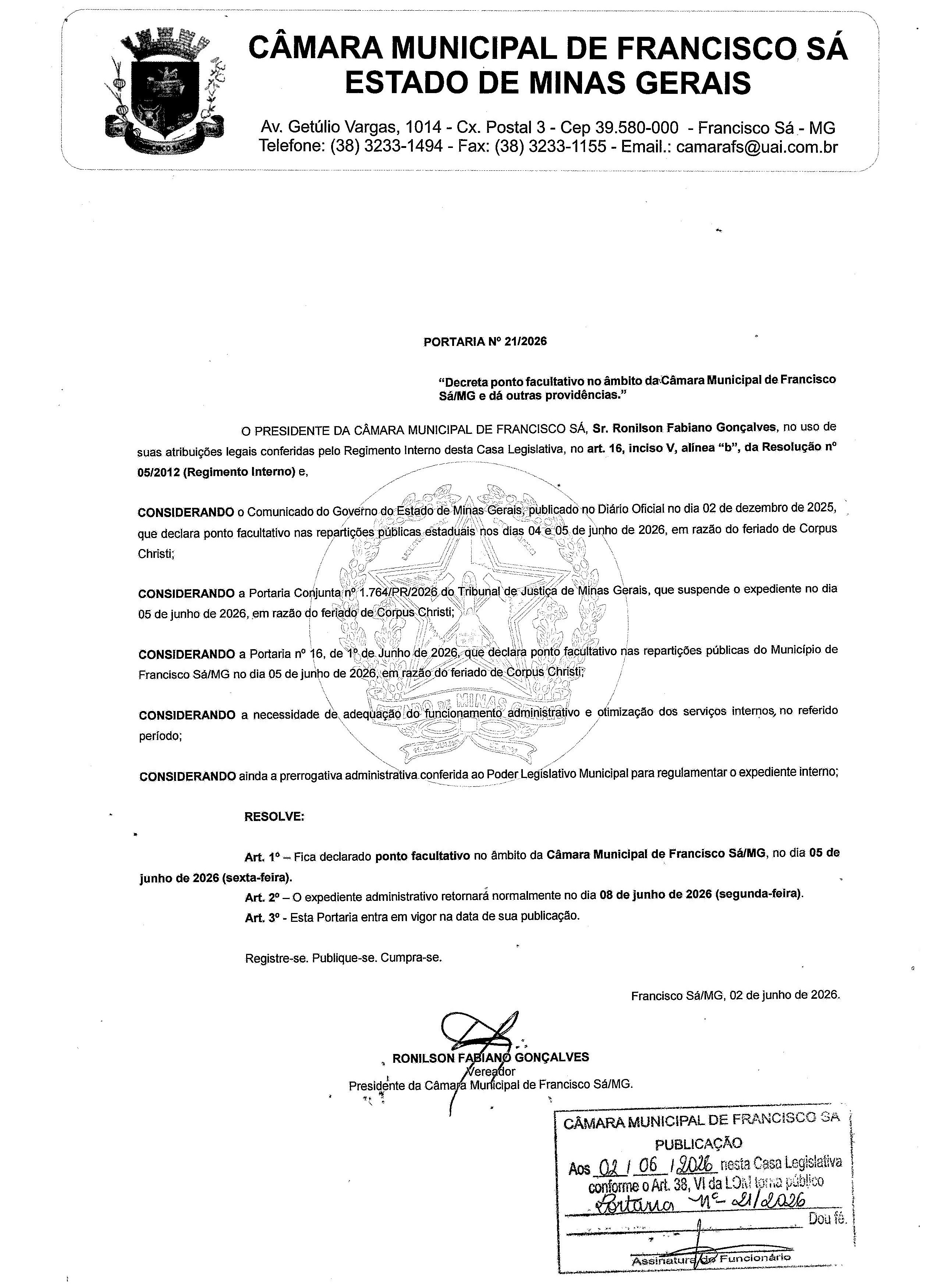 Portaria nº 021/2026