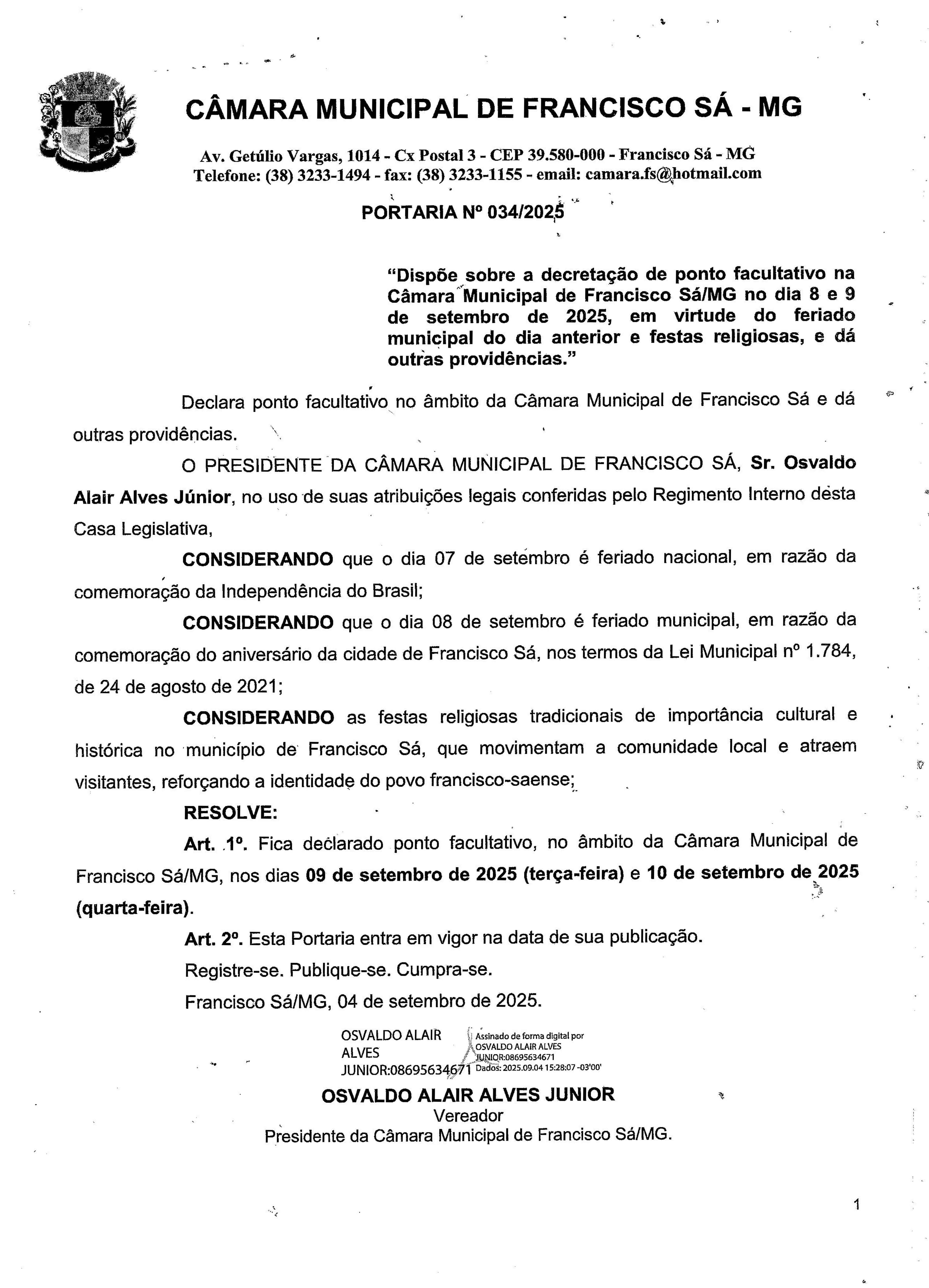 Portaria nº 034/2025