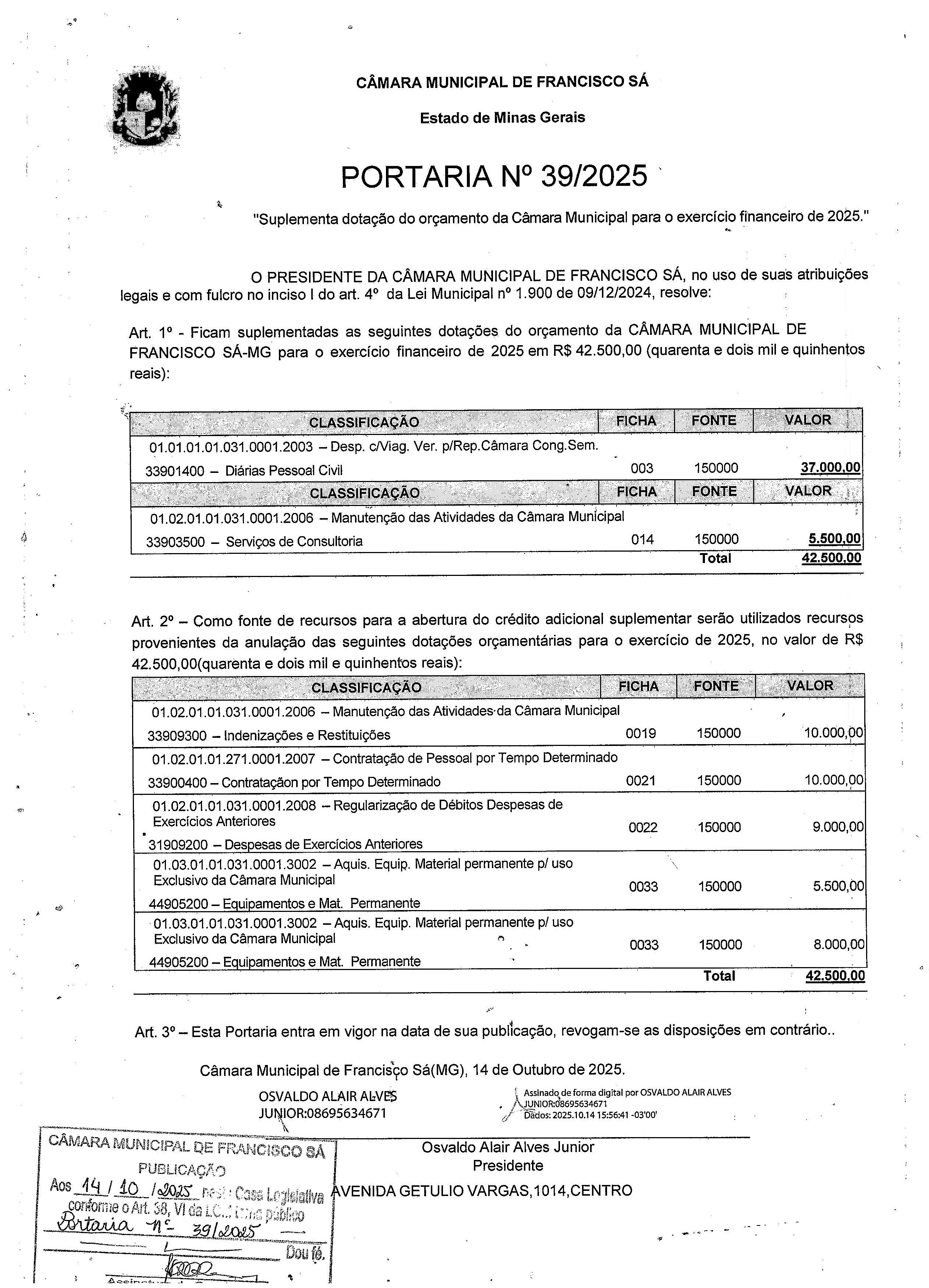 Portaria nº 039/2025