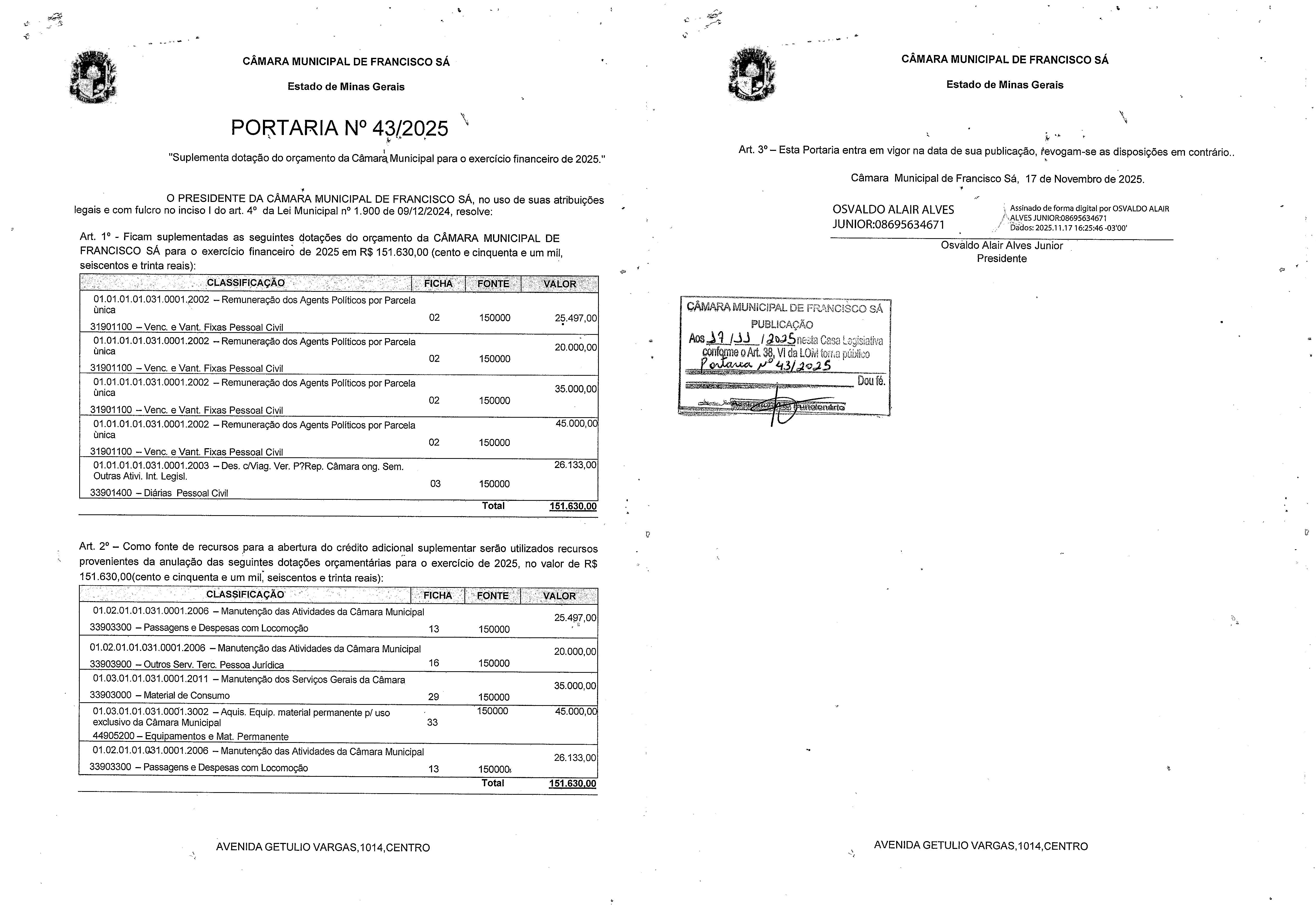 Portaria nº 043/2025