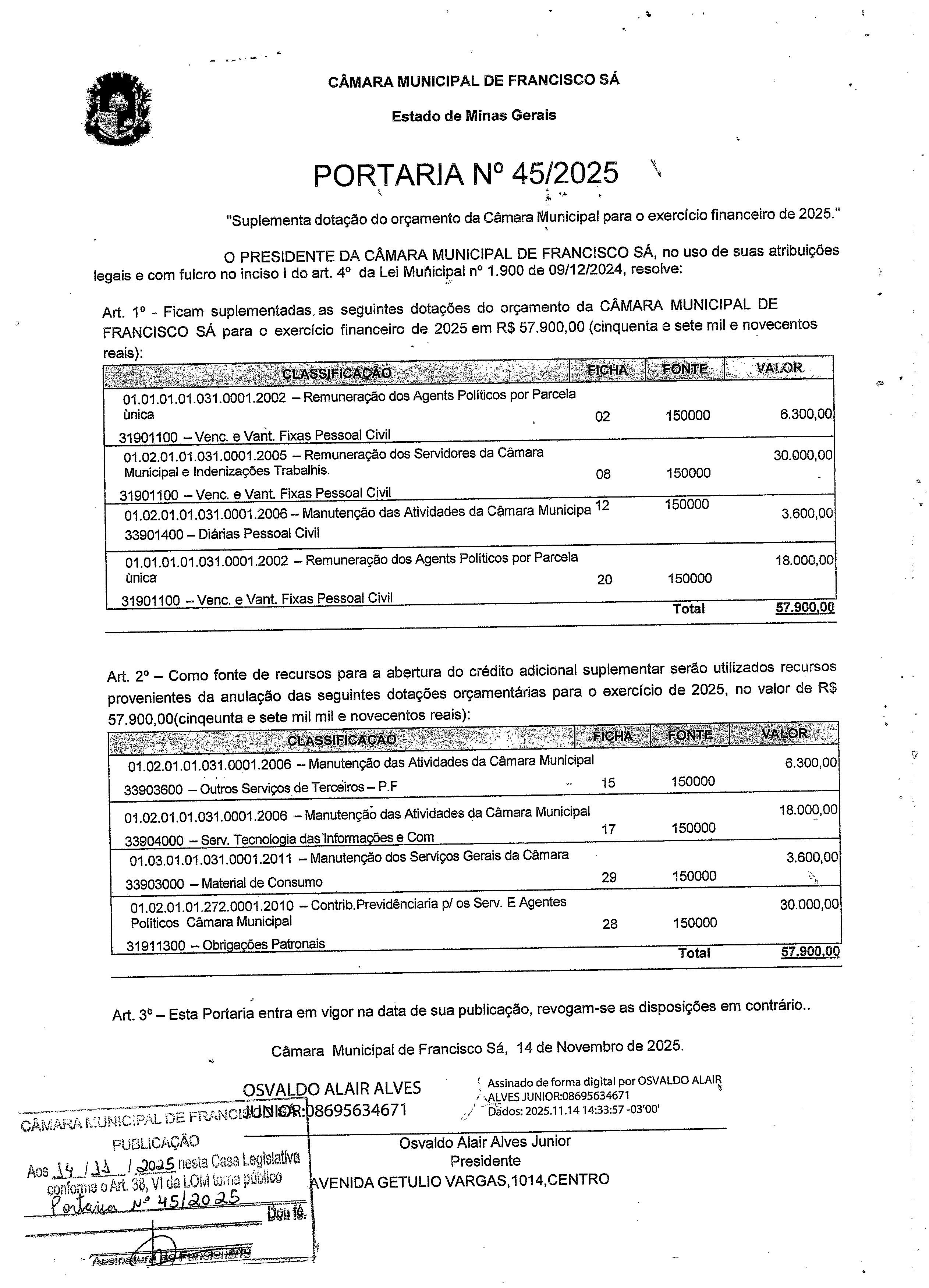 Portaria nº 045/2025