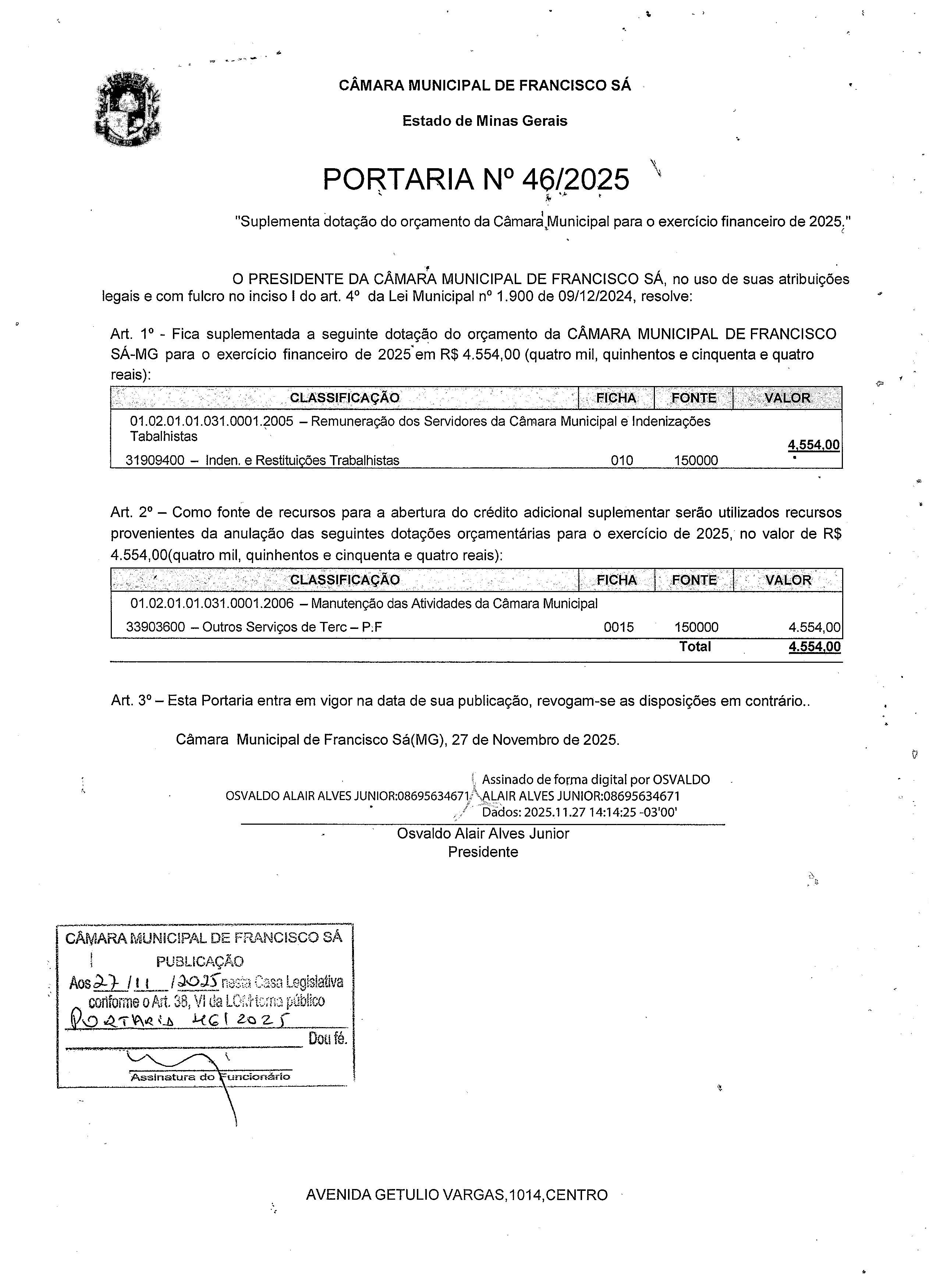 Portaria nº 046/2025