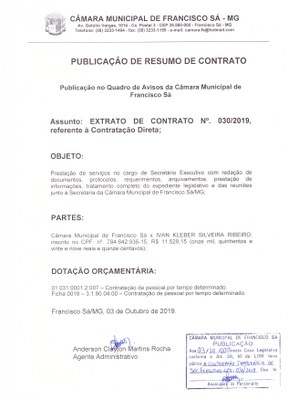 Contrato Administrativo Nº. 030/2019 - Secretário Executivo