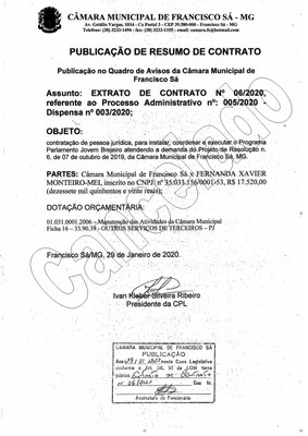 Extrato CTR N.º 006/2020 (PL 005/2020 Disp. 003/2020 - Parlamento Jovem) CANCELADO