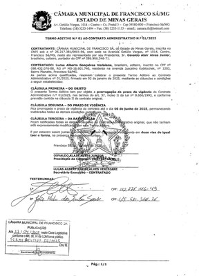 Extrato ADT N.º 001 CTR N.º 001/2025 - (Contratação Direta - Secretário Executivo)
